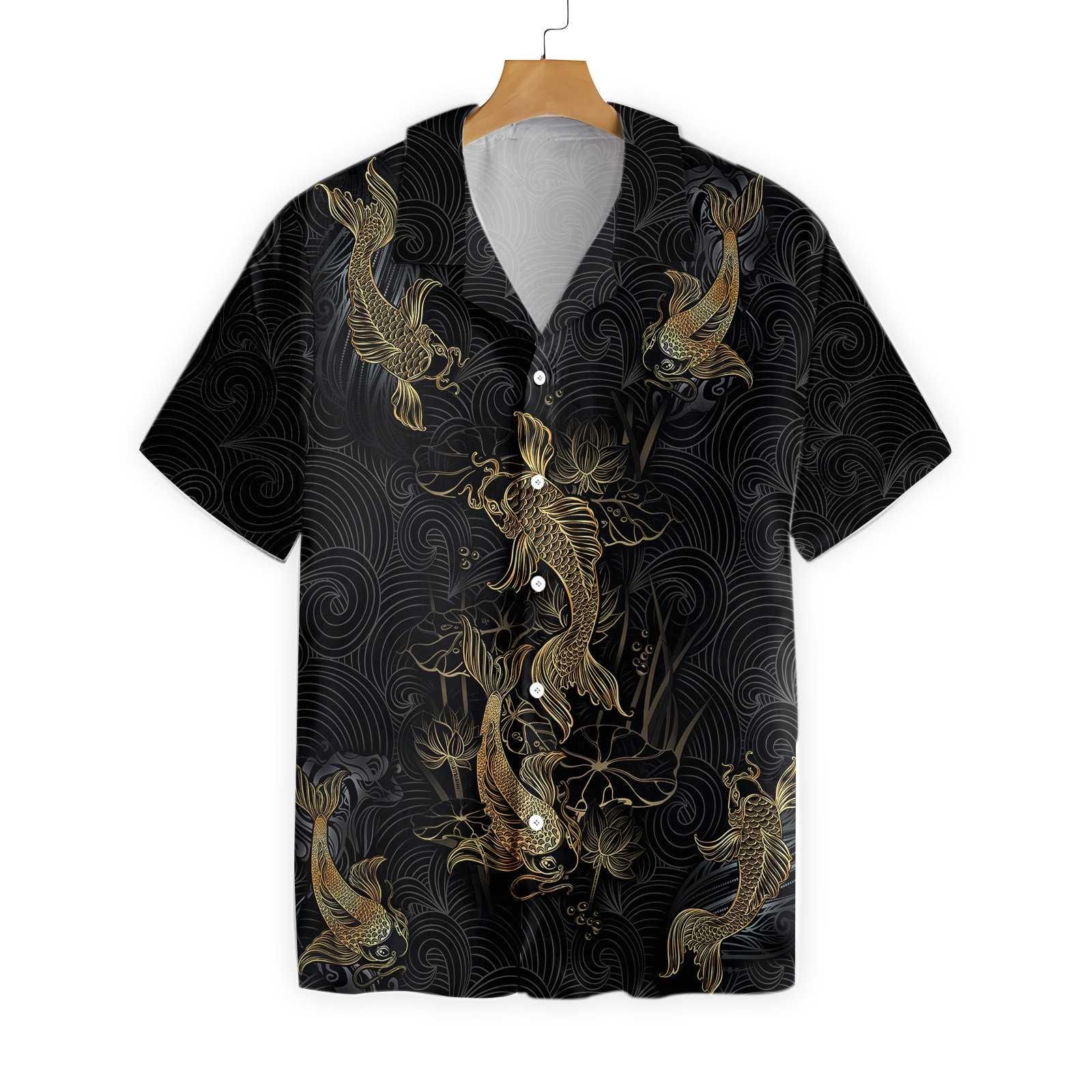 Golden Koi Fish On Waves Hawaii Shirt Ha62153