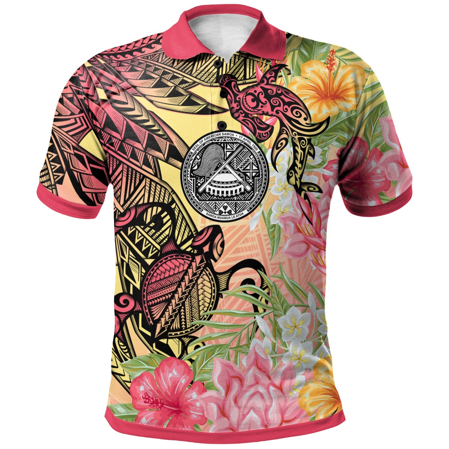 American Samoa Polo Shirt –  Flowers Tropical With Sea Animals