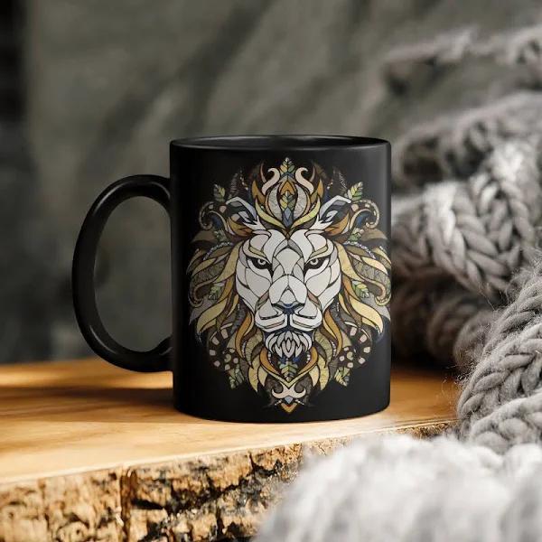 Scary African Lion Black Mug Double Side Printed Ceramic Coffee Mug Tea Cups Latte