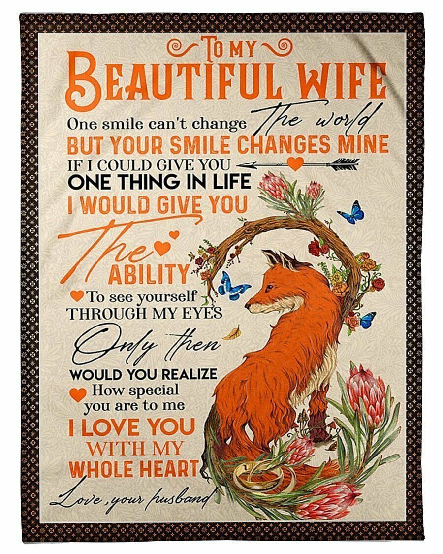 To My Wife I Love You With My Whole Heart, Fox Fleece Blanket For Valentine’S Day, Love From Husband Home Decor Bedding Couch Sofa Soft And Comfy Cozy