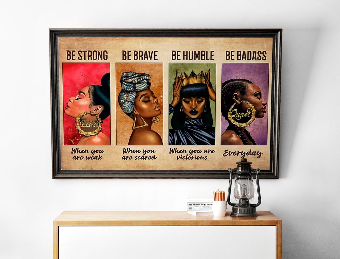 Vintage Afro Queen Poster, Black Girl Poster, Black Woman I Am Enough Poster, Be Strong Be Brave Be Humble Be Badass Canvas And Poster, Canvas Prints, My Poster Wall, Canvas Wall Art, Wall Decor Visual Art 1