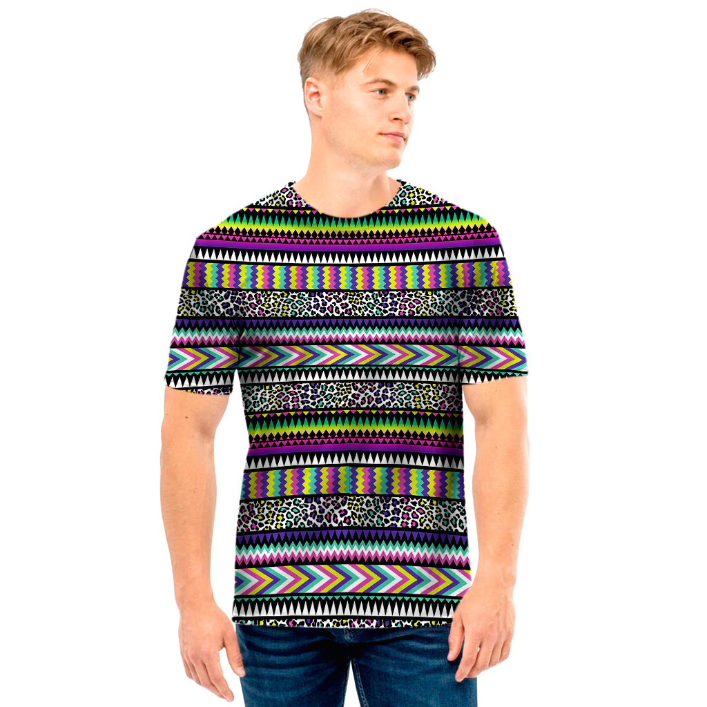 Colorful Leopard Navajo Tribal Print Men’S T-Shirt