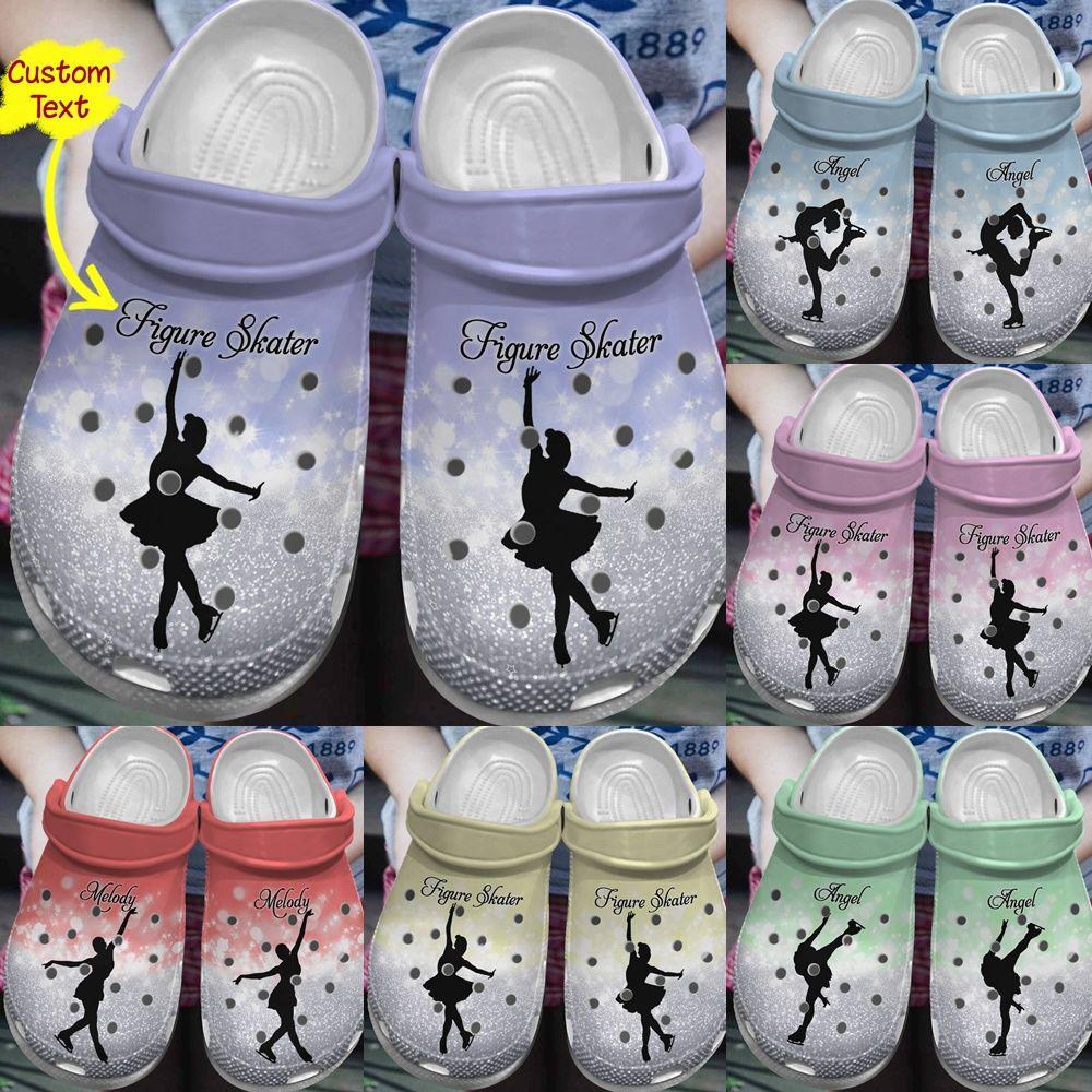 Figure Skating Personalized Clog, Custom Name, Text, Color, Number Fashion Style For Women, Men, Kid, Print 3D Sparkle Theme