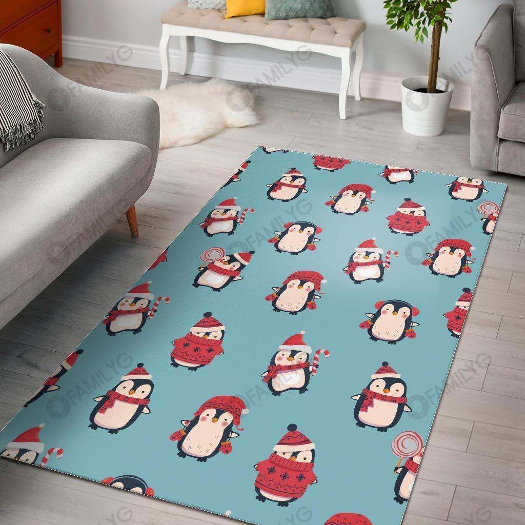 Cute penguin christmas design pattern Rug