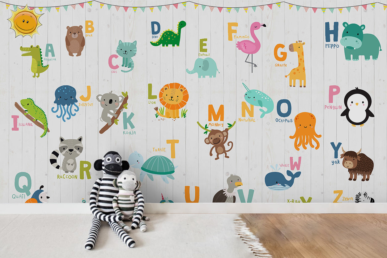 3D Cartoon Animal Alphabet Wall Mural Wallpaper Lqh 29