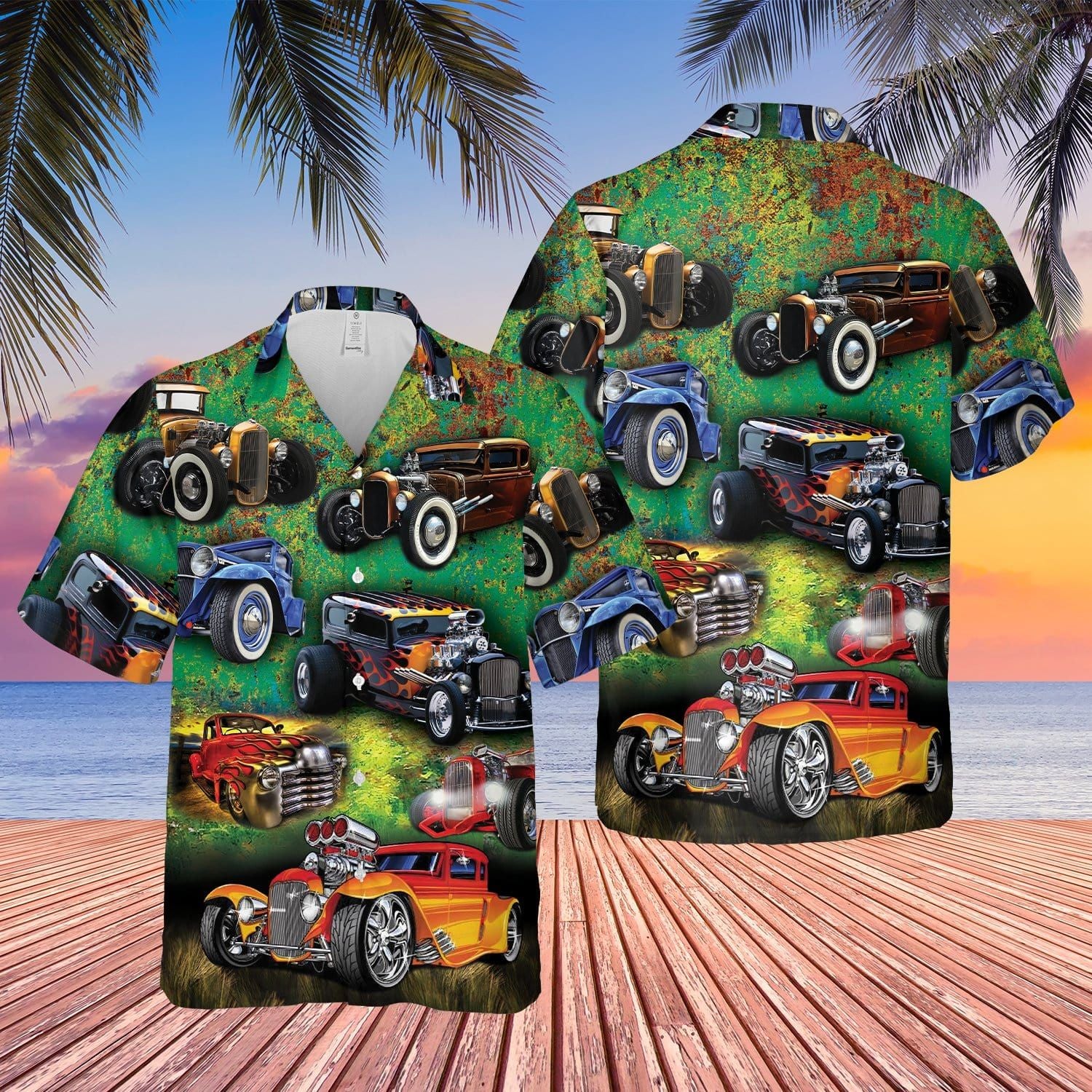 Hot Rod Hawaii Shirt Painting Color Green Aloha Ha88242