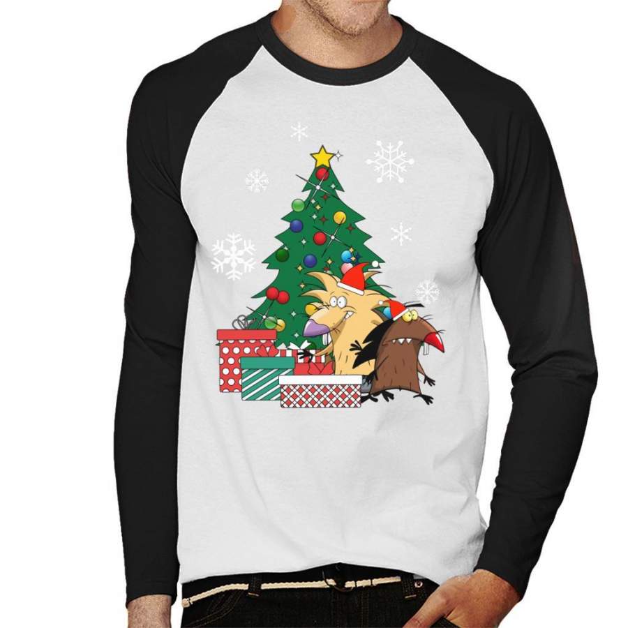 Angry Beavers Around The Christmas Tree Men’s Baseball Long Sleeved T-Shirt