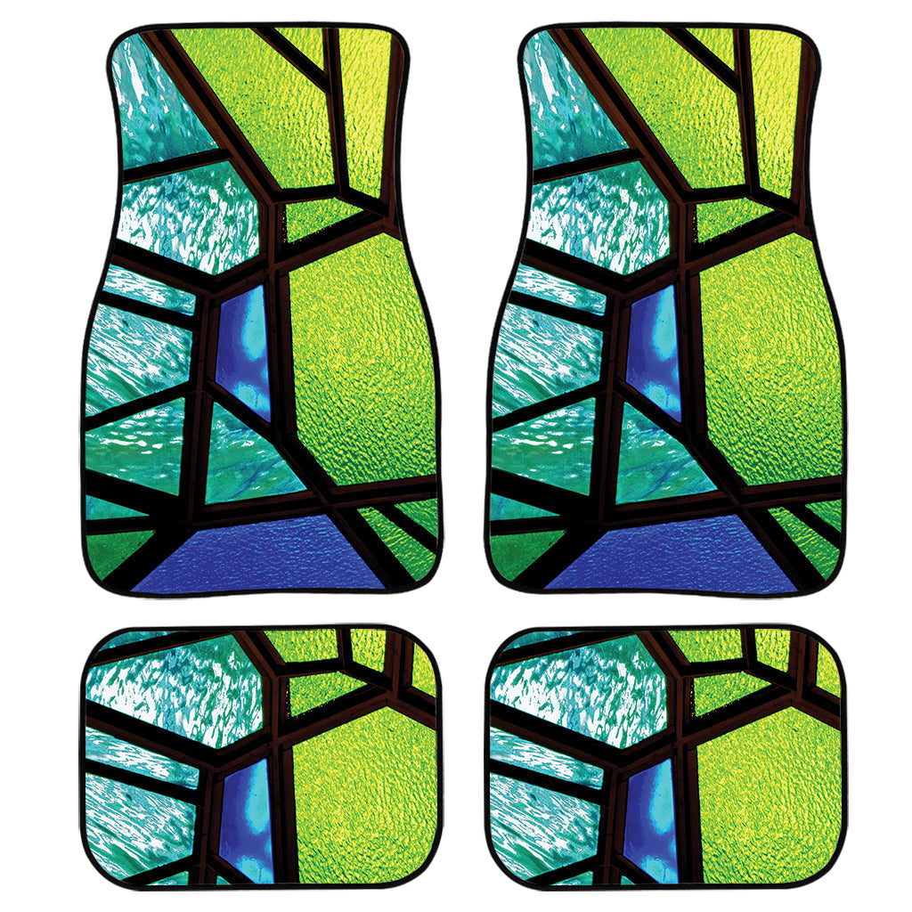 Blue And Green Stained Glass Print Front And Back Car Floor Mats, Front Car Mat