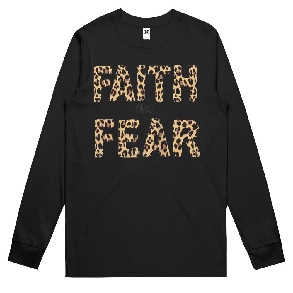 Faith Over Fear Shirt, Faith Over Fear Long Sleeve T Shirts, Faith Over Fear Leopard Letters Christian Faith Cross Long Sleeve T Shirts