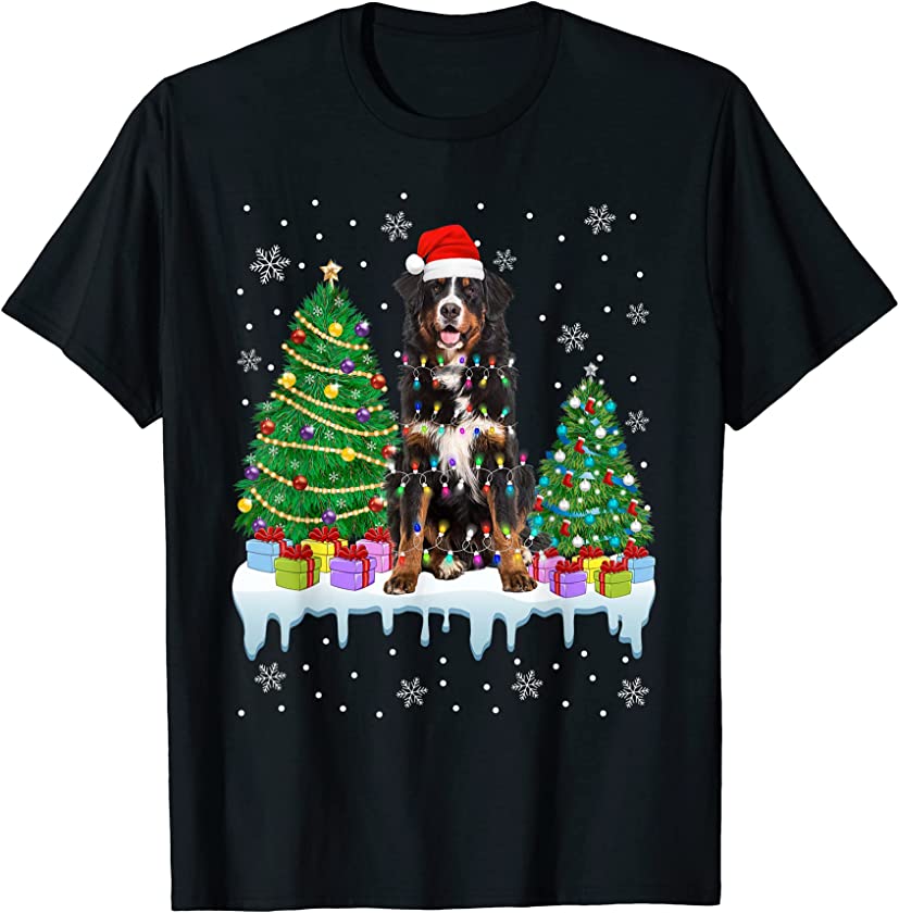 Bernese Mountain Dog Christmas Tree Xmas Lights Puppy Lover T-Shirt