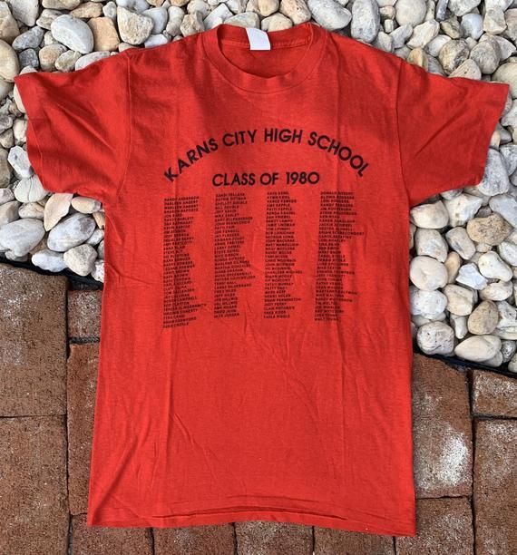 Vintage 80S Karns City Hogh School Class Of 1980 Red Shirtmall Shirt