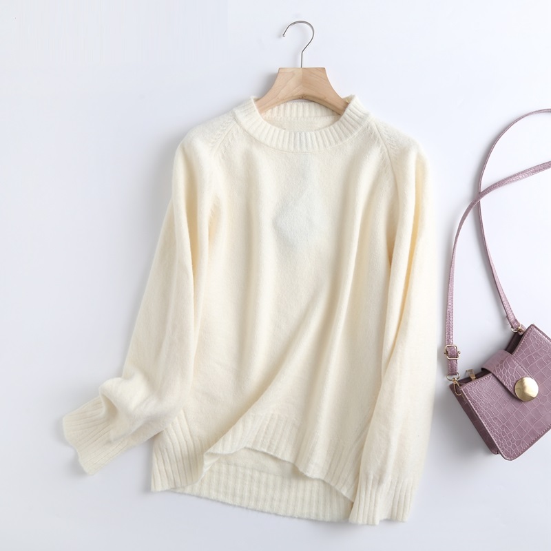 Tangada Women 2021 Fashion Elegant Beige Knitted Sweater Jumper O Neck Female Oversize Pullovers Chic Tops 6D24 alx