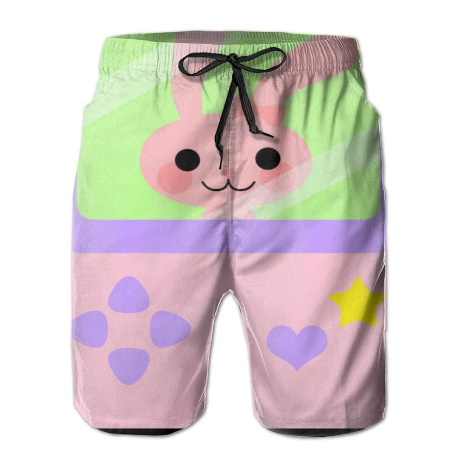 2 Pack Kawaii Gamer Bunny Rabbit Poster Men Swim Trunks Drawstring Elastic Waist Quick Dry Beach Shorts with Mesh Lining Swimwear Bathing Suits