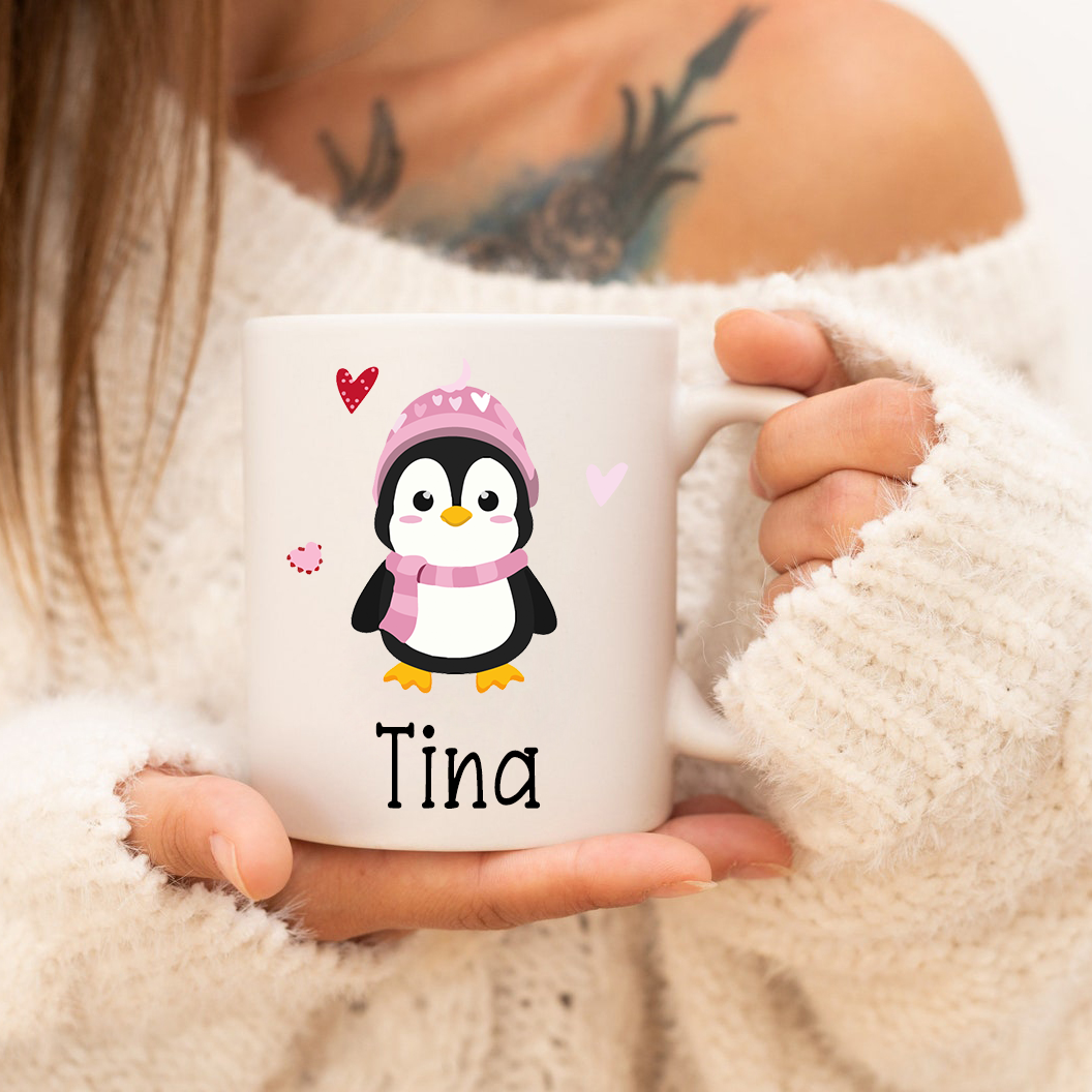 Christmas Penguin Mug, Personalized Valentines Day Mug, Gift For Her, Gift For Him