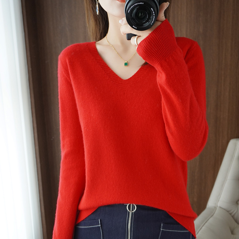 Women Sweater 2022 Autumn Winter New Cashmere Knitted V-neck Pullovers Casual Soft Slim Fit Bottoming Basic Sweater Jumpers Tops alx