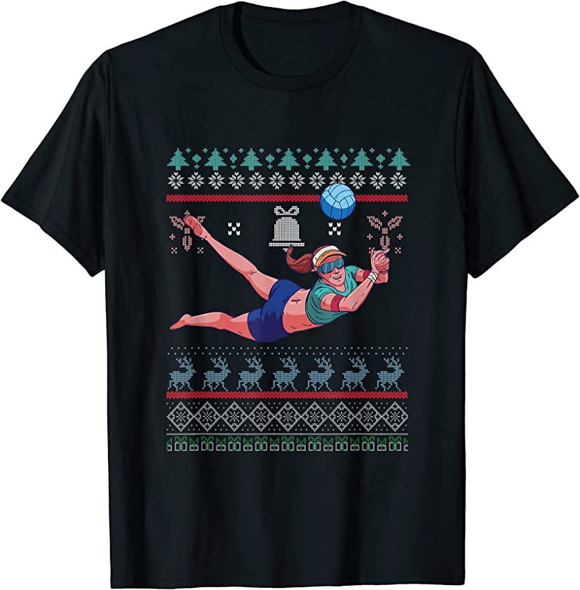 Ugly Christmas Beach Volleyball Player Santa Claus New Year T-Shirt