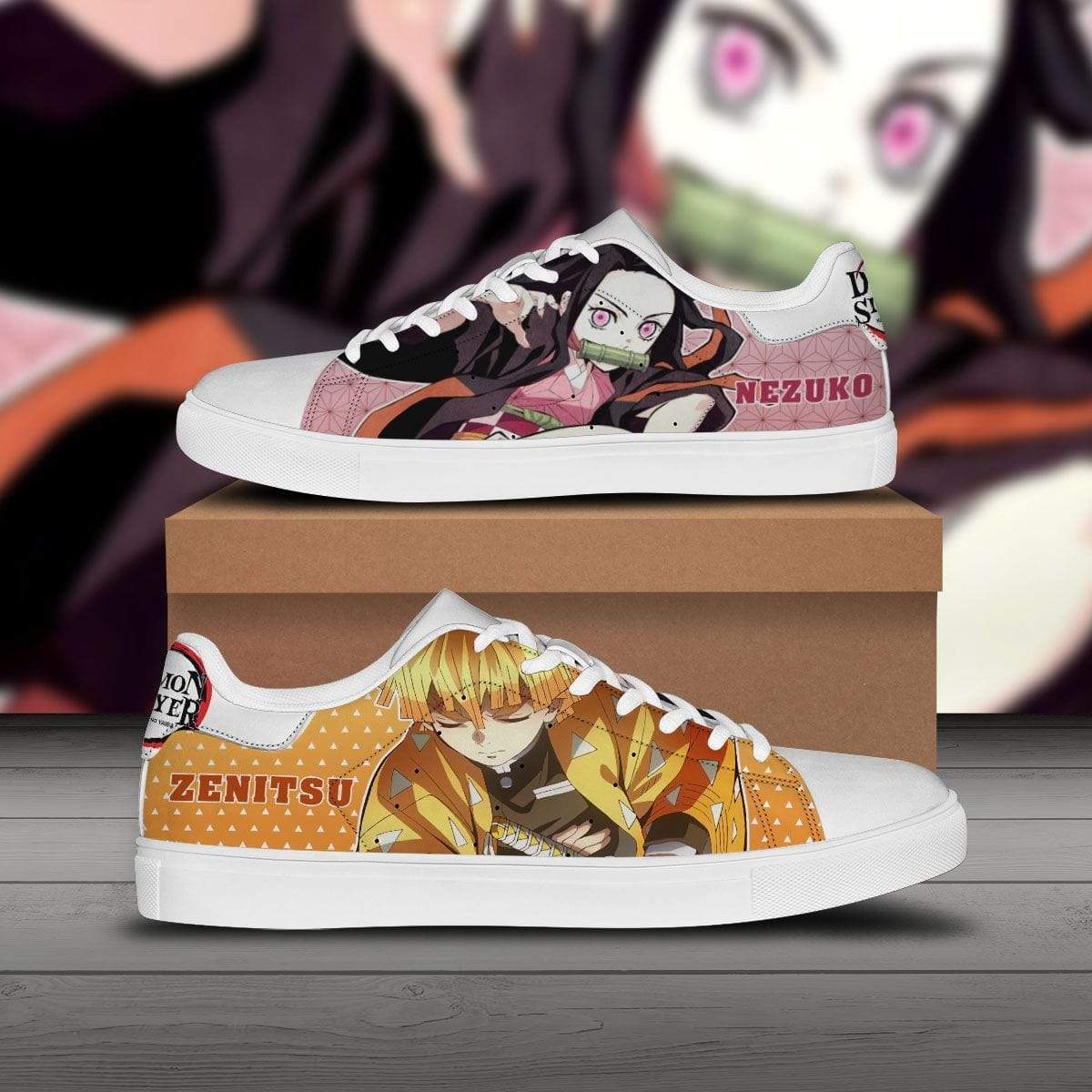 Zenitsu And Nezuko Skate Sneakers Custom Demon Slayer Anime Shoes