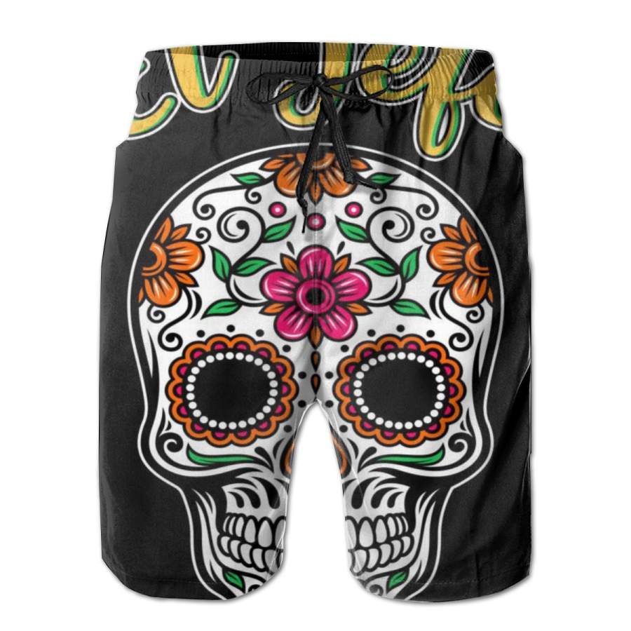 2 Pack El Jefe Dia De Los Muertos Poster Men Swim Trunks Drawstring Elastic Waist Quick Dry Beach Shorts with Mesh Lining Swimwear Bathing Suits