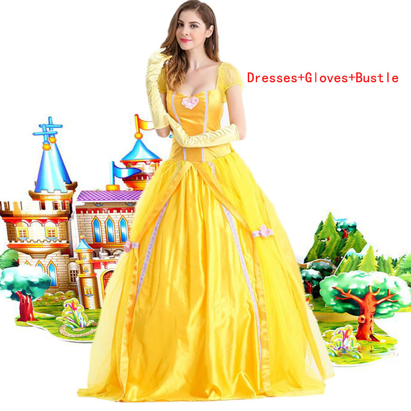 Yellow Fantasias Beauty and Beast Belle Princess Dress Adult Fancy Party Christmas Halloween Dress Beauty Beast Cosplay Costumes alx