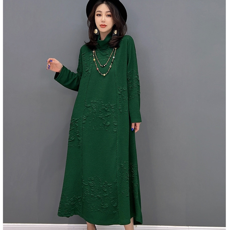 Vefadisa Women Long Sleeves Turtleneck Dress Loose Mid-length Solid Color Temperament Printing Dress 2022 Spring Autumn LHX2007 alx