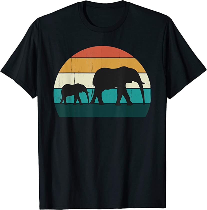 Retro Elephant & Baby – Vintage Sunset African Land Mammals T-Shirt