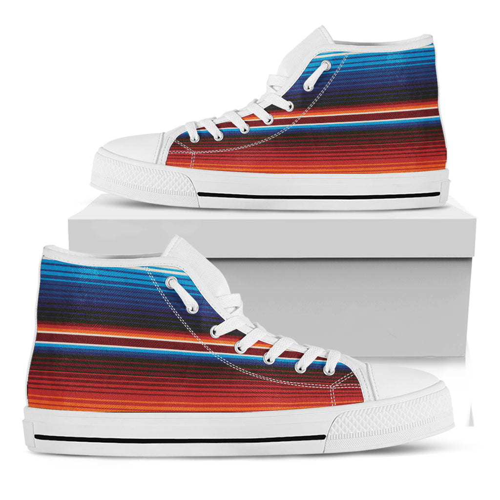 Tribal Mexican Blanket Pattern Print White High Top Shoes