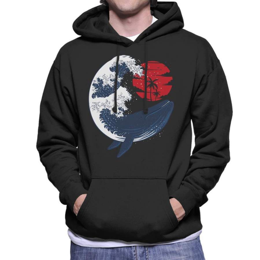 Whale Wave Hokusai Style Men’s Hooded Sweatshirt