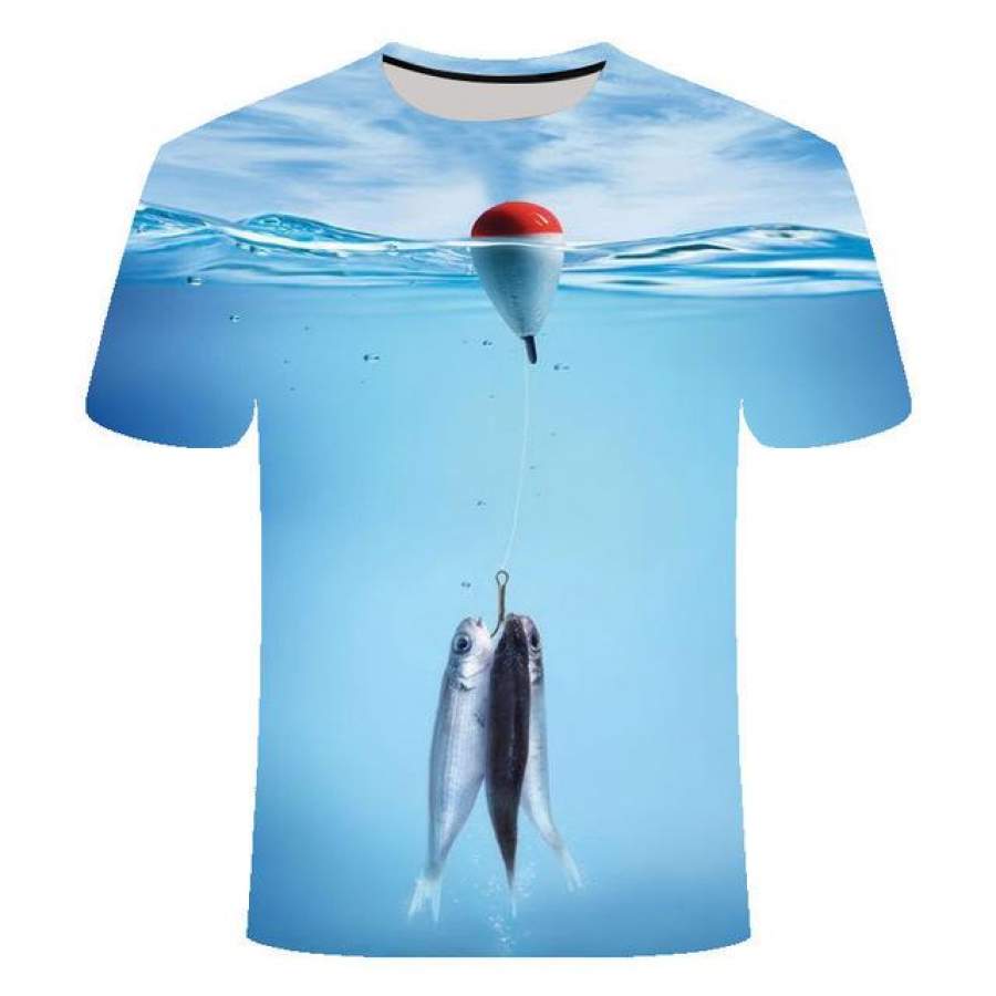 Undersea shark t shirtLeisure Blue fish T shirt shark Print Fishing T shirt men women Harajuku Fish 3D T-shirt Anime Tops