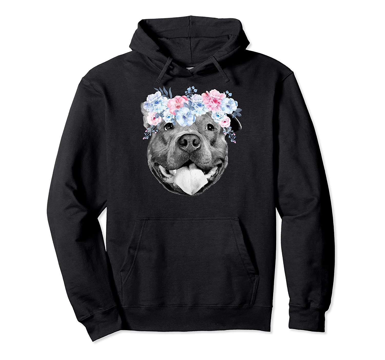 Cute Pitbull Face Floral Watercolor Flower Pittie Mom Gift Pullover Hoodie, T-Shirt, Sweatshirt