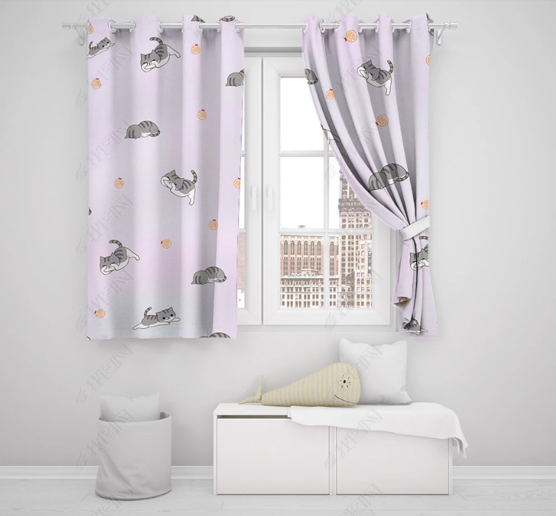 3D Hand Drawn Animal Cat Curtains And Drapes Lqh 111