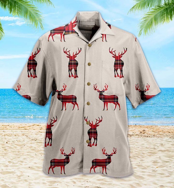 Reindeer Christmas Beige Hawaii Shirt Ha30247