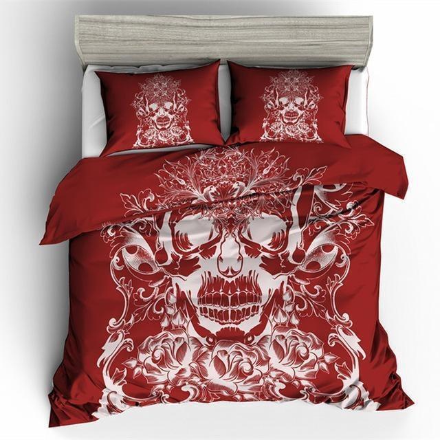 3D Red Sugar Skull Bedding Set