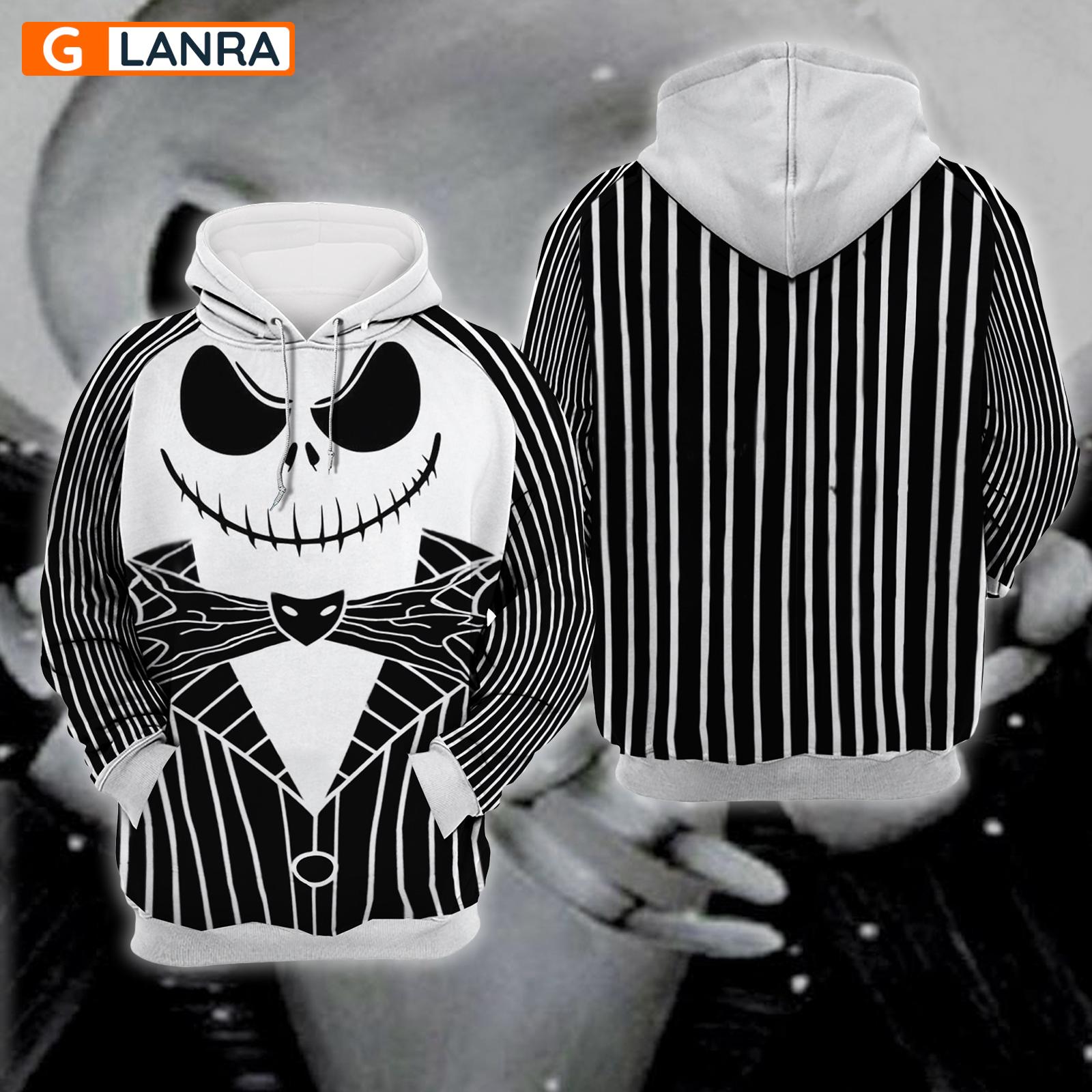 Jack Skellington Costume Hoodie, The Nightmare Before Christmas Unisex Hoodie, Zip Hoodie Cartoon Movie Lover Halloween Christmas Gifts For Men Women