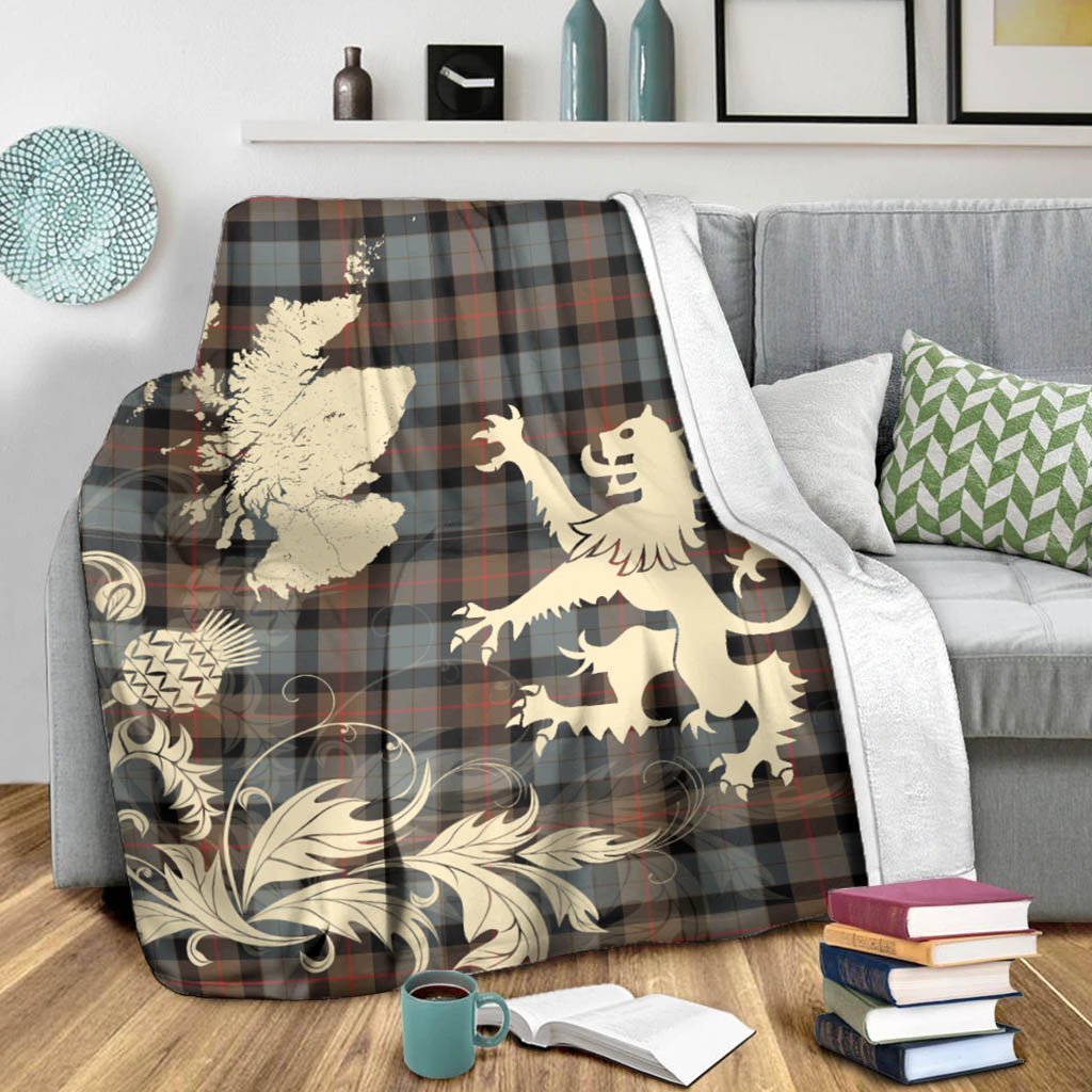 Tartan Blanket Gunn Weathered Tartan Scotland Lion Thistle Map Plaid Blanket