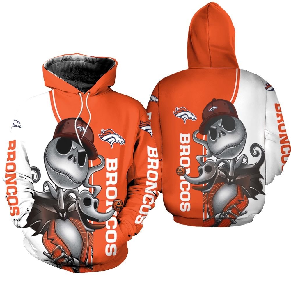 Denver Broncos Jack Skellington And Zero Hoodie