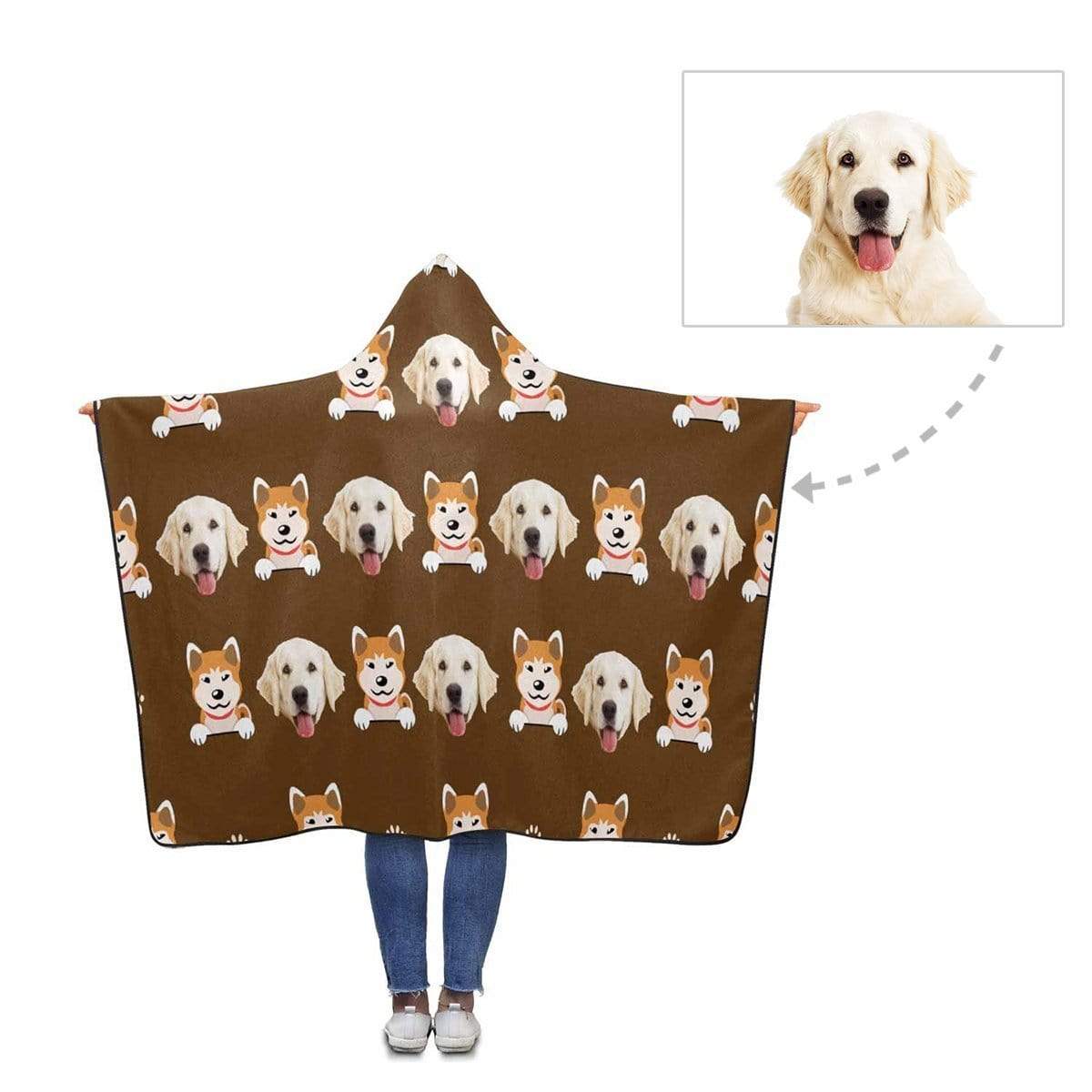 Custom Face Cute Dog Pattern Hooded Blanket