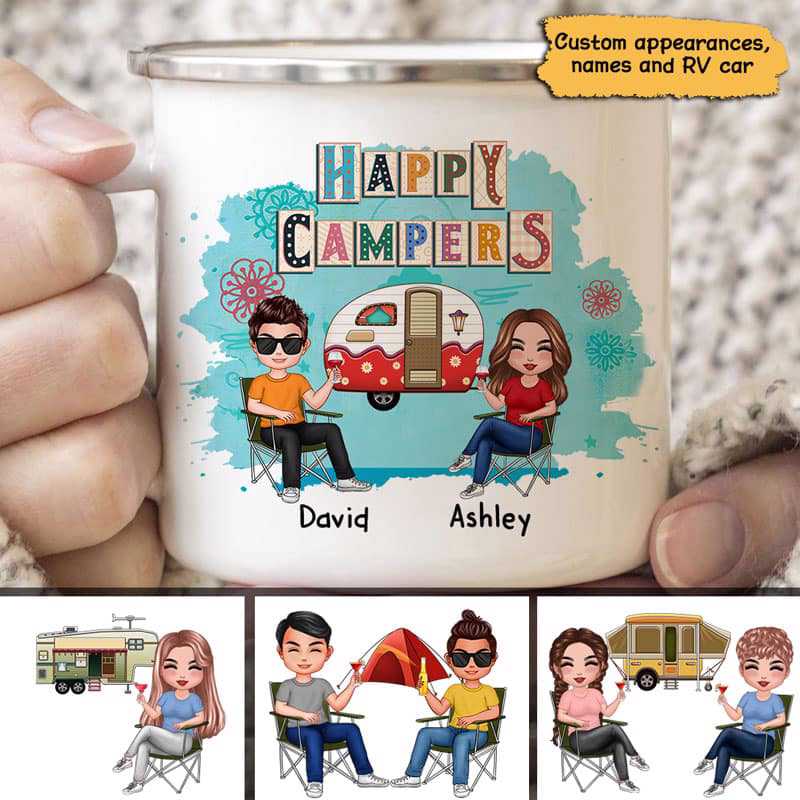 Doll Camping Man Woman Couple Colorful Personalized Campfire Mug