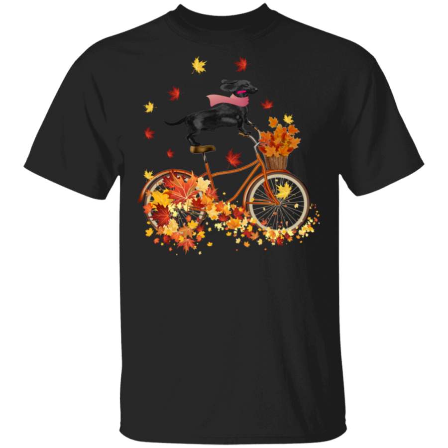 Dachshund Black Bicycle Autumn T-Shirt Gift For Dachshund Lover Autumn Lover Cute Shirt