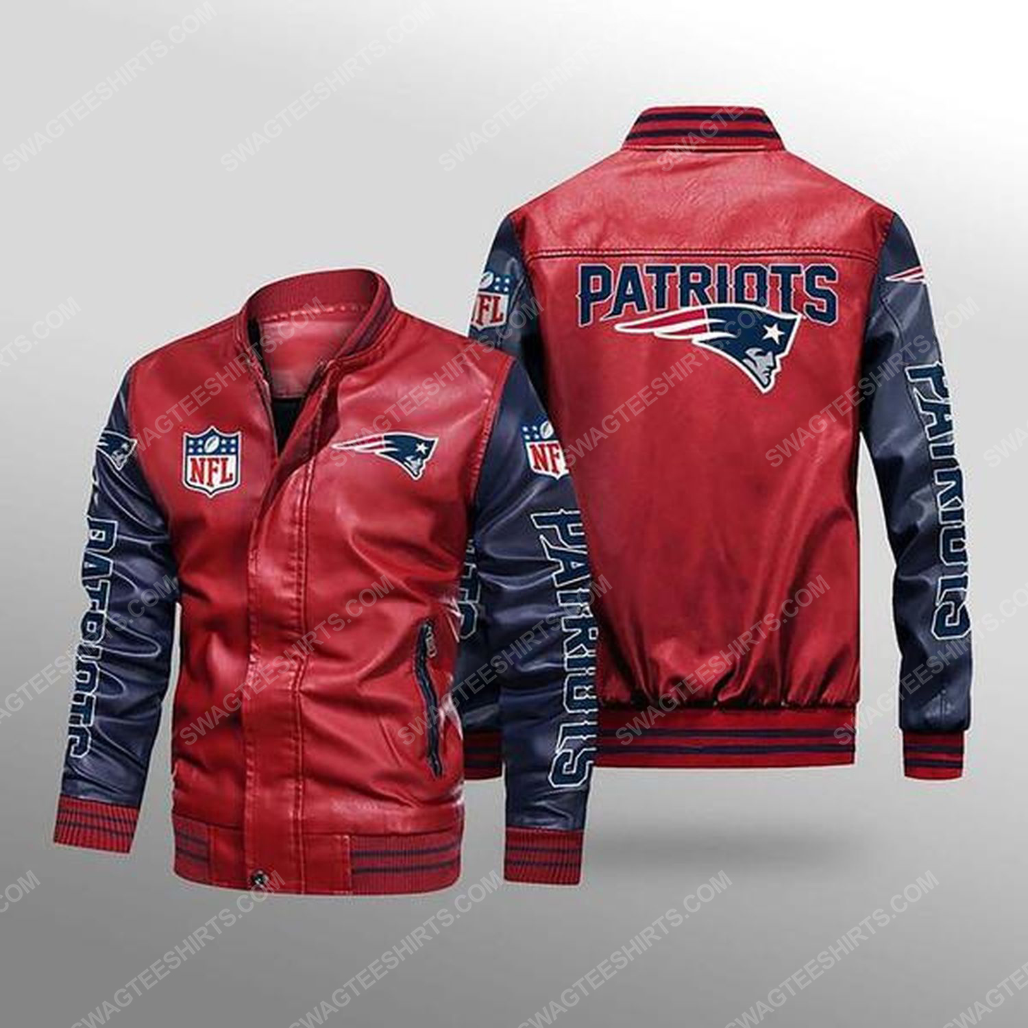 [Special Edition] New England Patriots All Over Print Leather Bomber Jacket – Maria