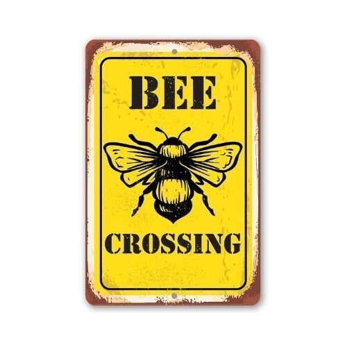 Metal Sign – Bee Crossing – Durable Metal Sign – Use Indoor/Outdoor – Makes a Great Apiary Decor and Gift to Bee Farm Owners