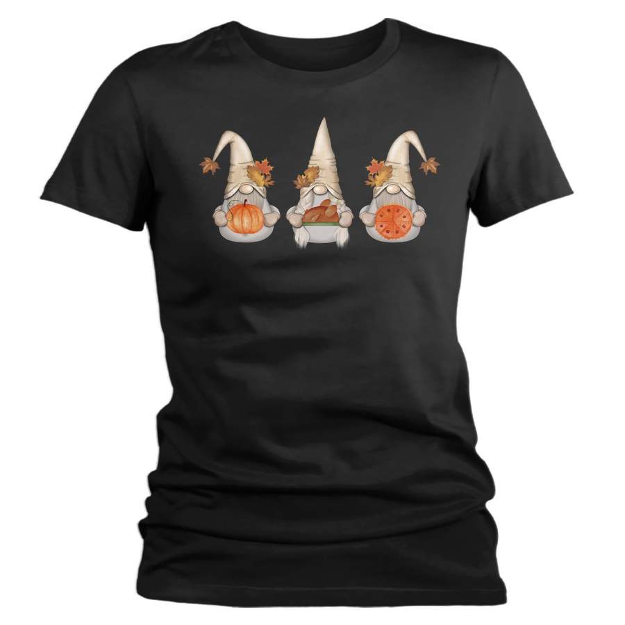 Women’s Thanksgiving Gnomes T Shirt Cute Gnome Shirt Fall Pumpkin Vintage Fall Tee Boho Cute Pie Tee Turkey Gnome Tshirt