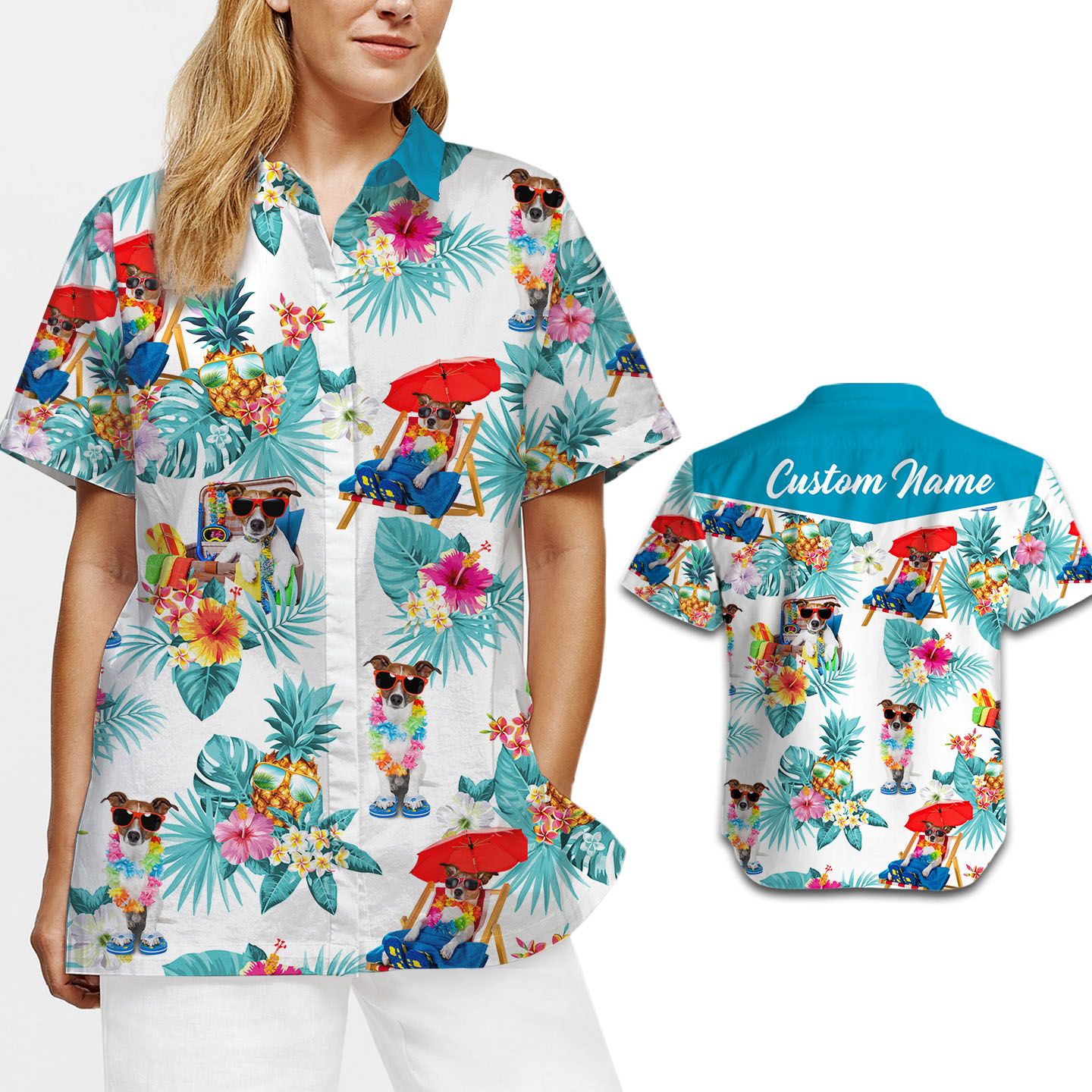 Custom Name Jack Russell Terrie Tropical Hawaii Shirt For Women Dog Lovers Ha20527