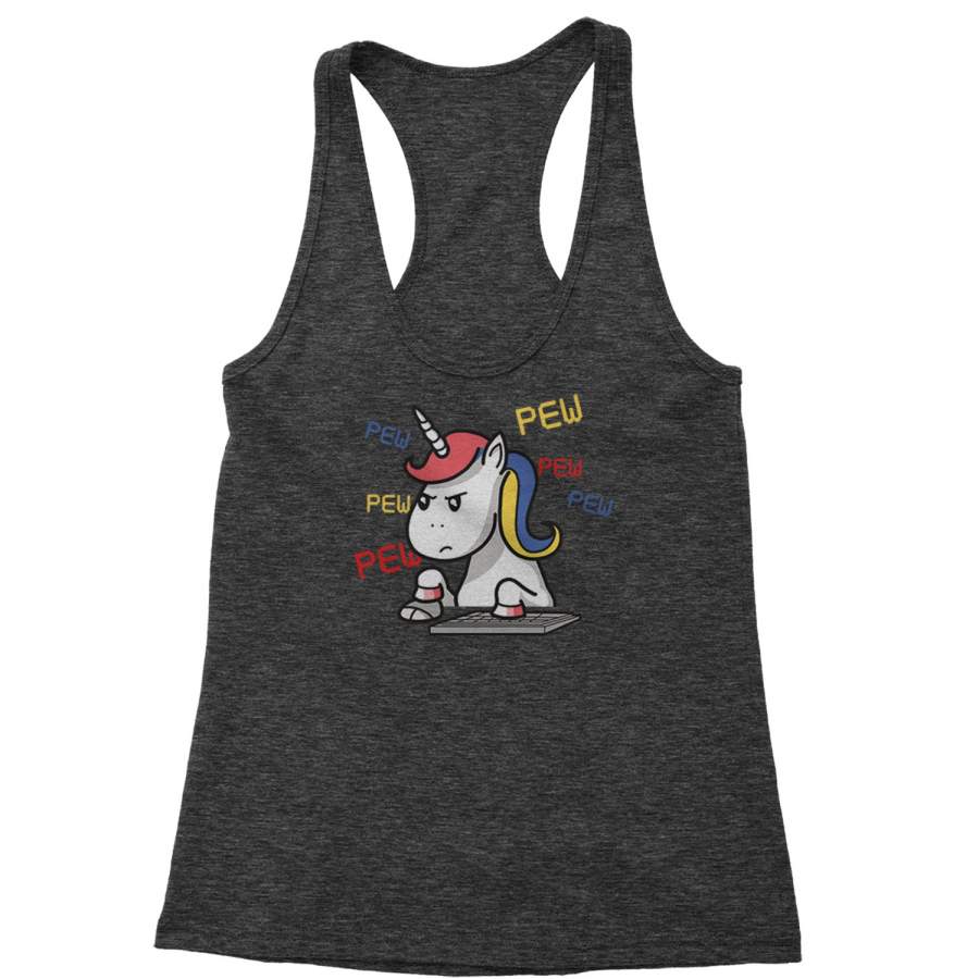 Gamer Unicorn Pew Pew Racerback Tank Top for Women T-Shirt