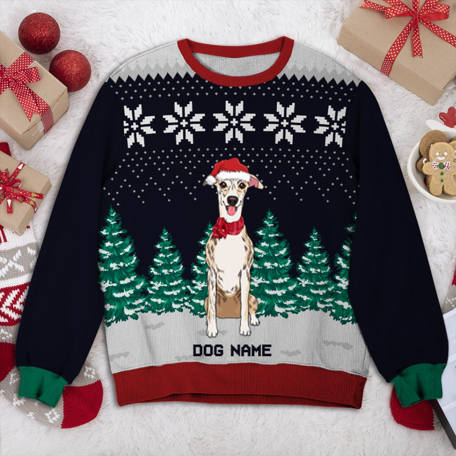 Whippet Dog And Christmas Tree Personalized Sweater, Dog Ugly Christmas Sweater