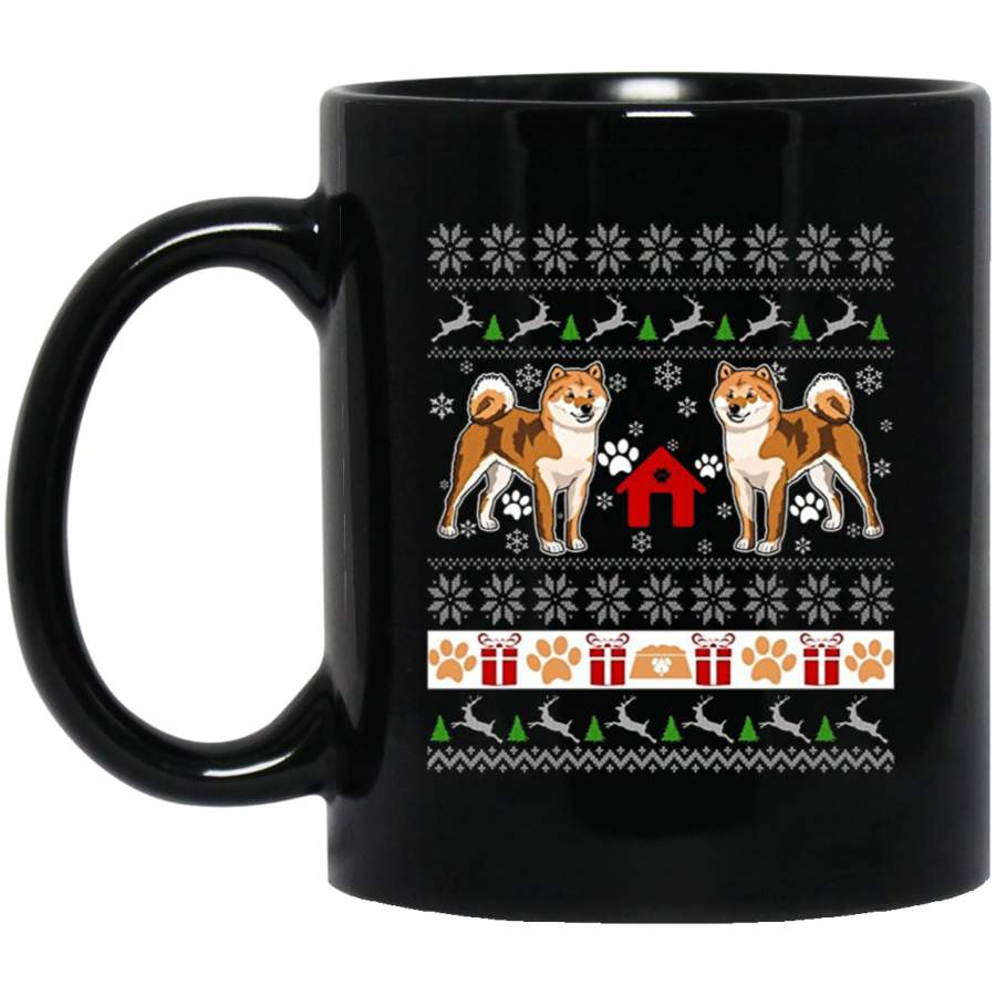 Ugly Christmas Sweater Style Shiba Inu Dog Lover Xmas 11 oz 15 oz Black Mug