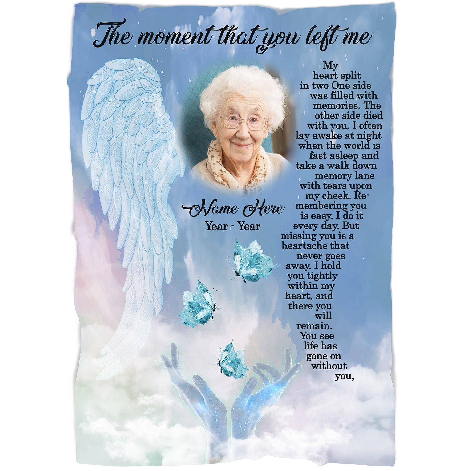 [Personalized Name, Date & Photo] The Moment That You Left Me Remembrance  – Unique Gifts Ideas For Home Decor Gifts For Family – Fleece Blanket Sherpa Blanket