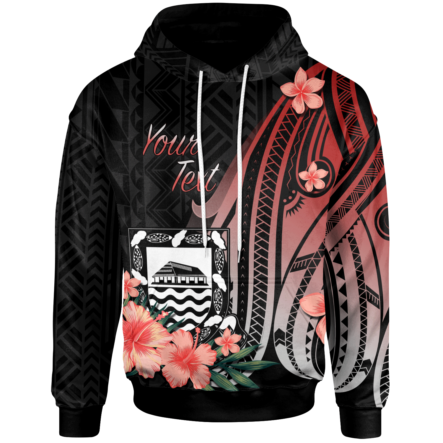 Tuvalu Personalised Custom Hoodie –  Red Polynesian Hibiscus Pattern Style – BN27