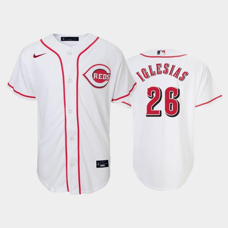 26 Raisel Iglesias Youth Reds Home White Jersey