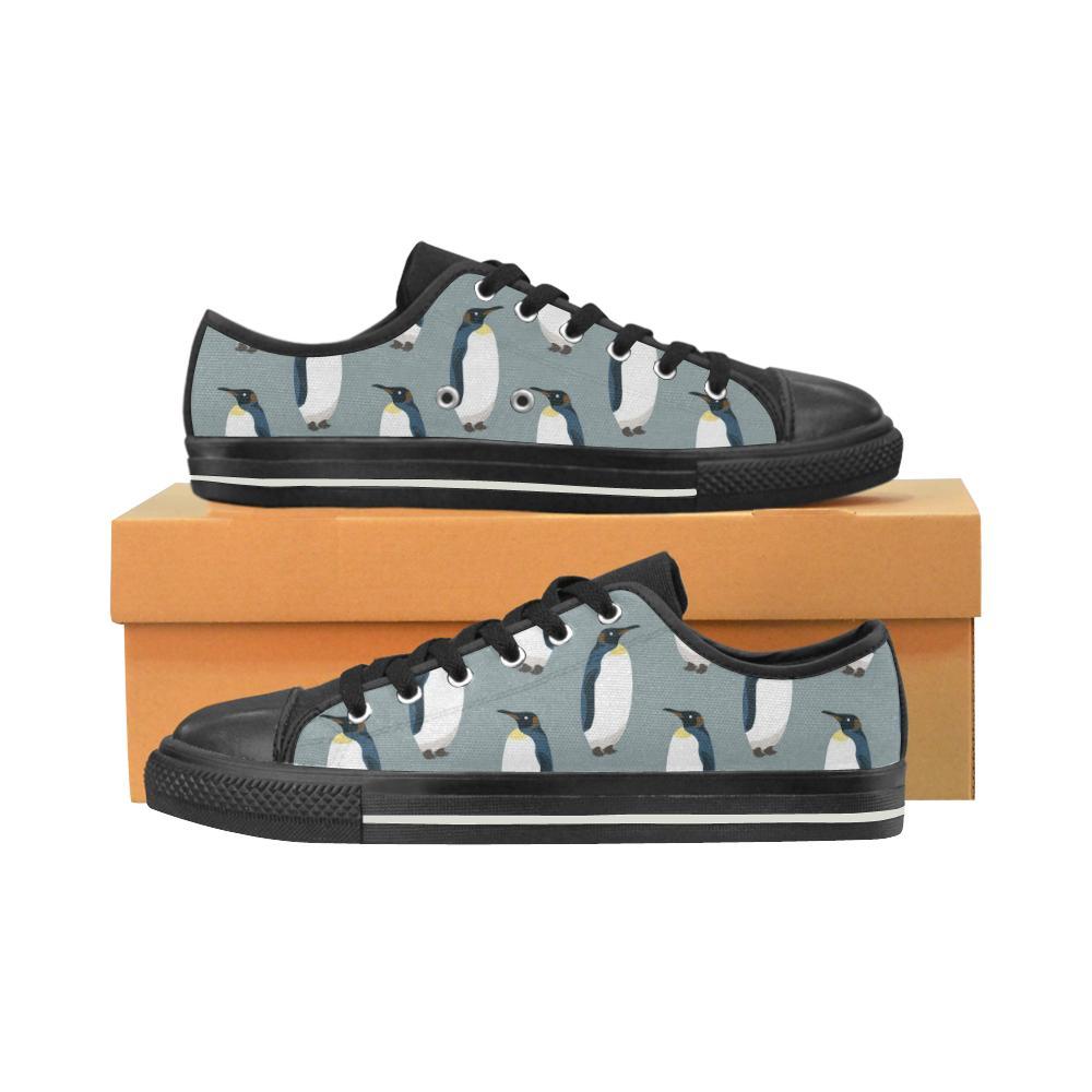 Penguin Pattern Theme Kid’S Low Top Canvas Shoes Black