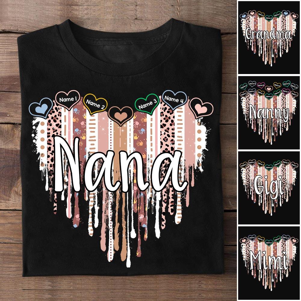 Grandma Nana Rainbow Leopard Hear Shirt Funny Nana Shirt Custom Nana Shirt With Grandkids Name For Grandma